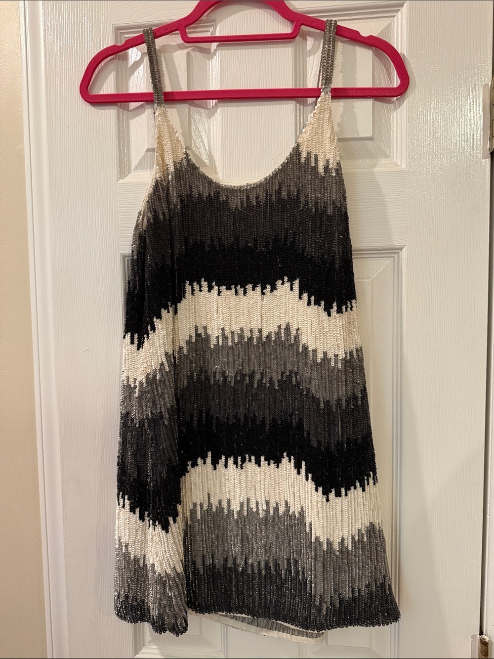 Parker Black White Gray Sequin Mini Dress Size S Silk Lined